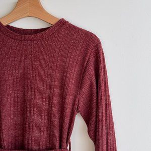 TOPSHOP Red Maroon Long Sleeve Dress with belt